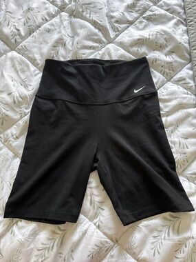 Nike Black High-Rise Bike Shorts with White Swoosh